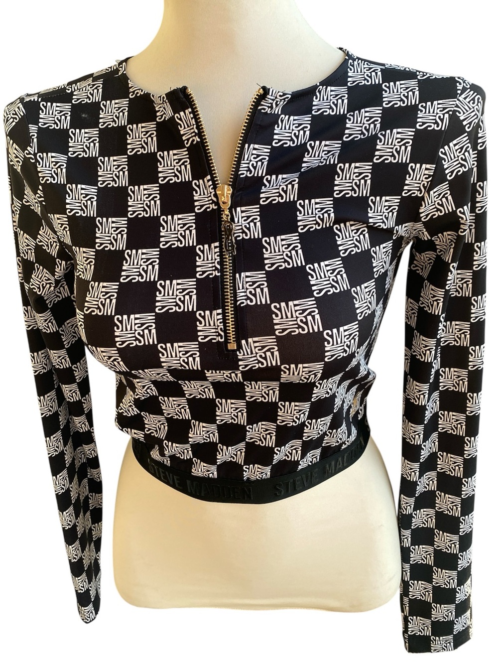 Steve Madden Europe Roxy SM  checkerboard cropped 3/4 zip Small NWT SMALL SPOT